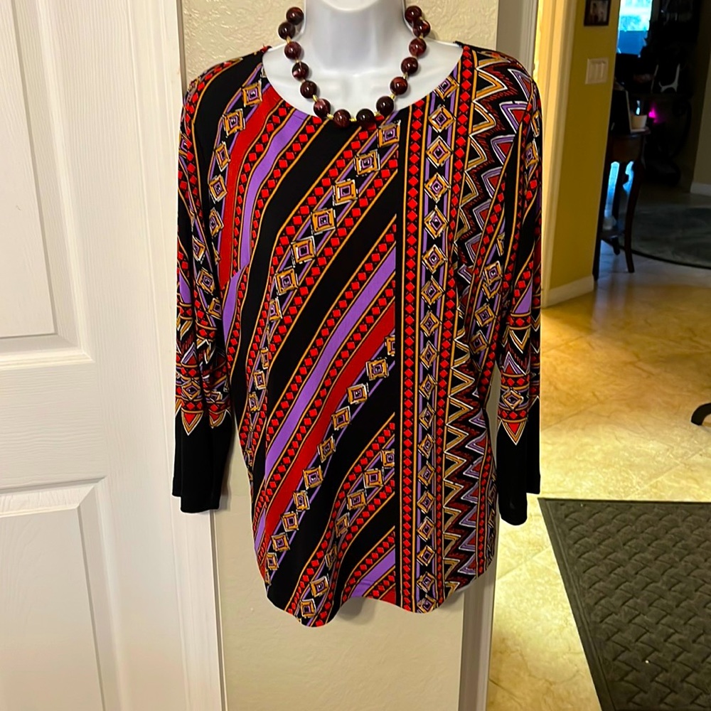 Bob Mackie Wearable Art size M oversized blouse geometric and fabulous colors